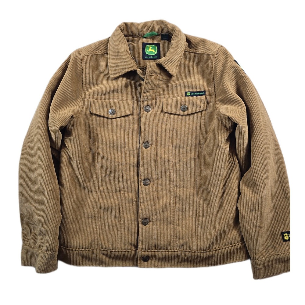 John Deere Corduroy Trucker Jacket Kids Large 10-12 Tan Sherpa Lined